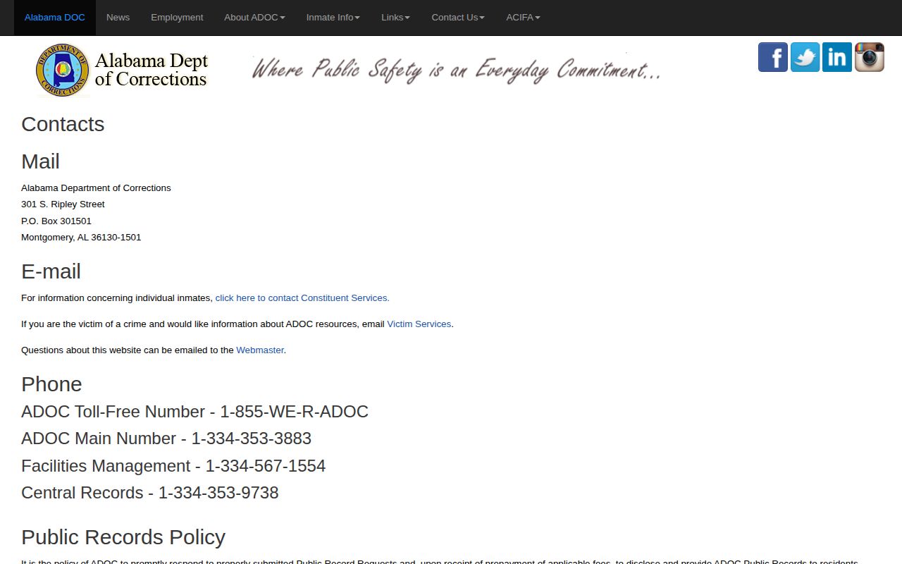 Clarke County release date lookup ADOC records request policy