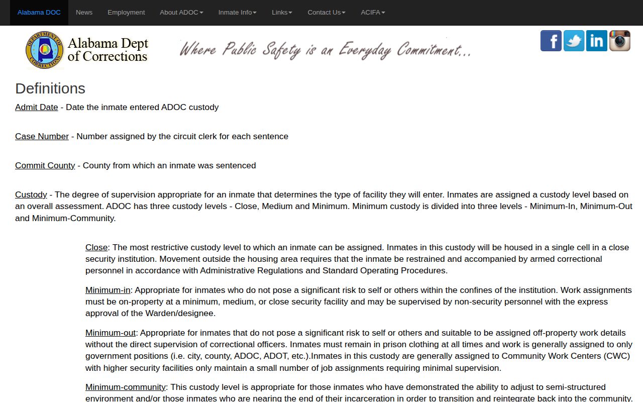 Clarke County release date lookup ADOC Minimum Release Date definitions
