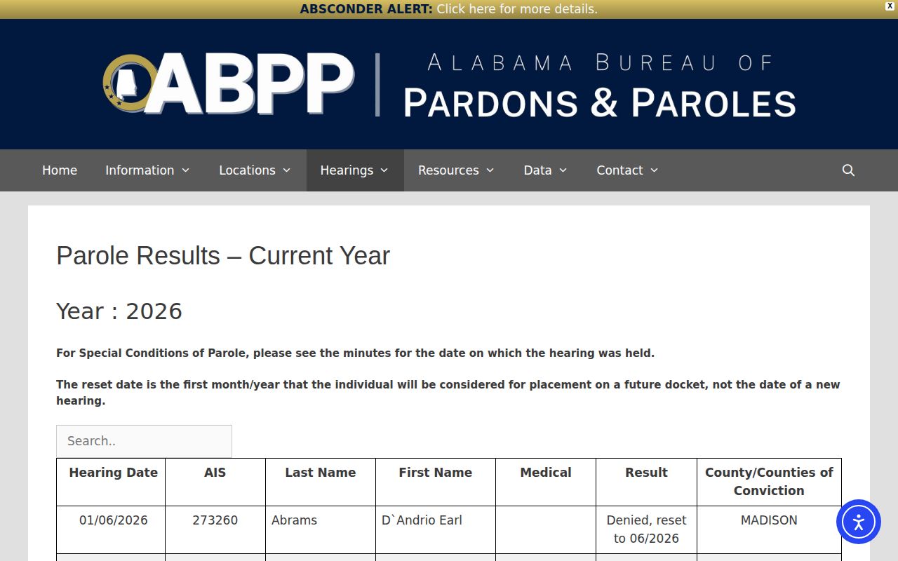 Clarke County parole and probation release result lookup through ABPP