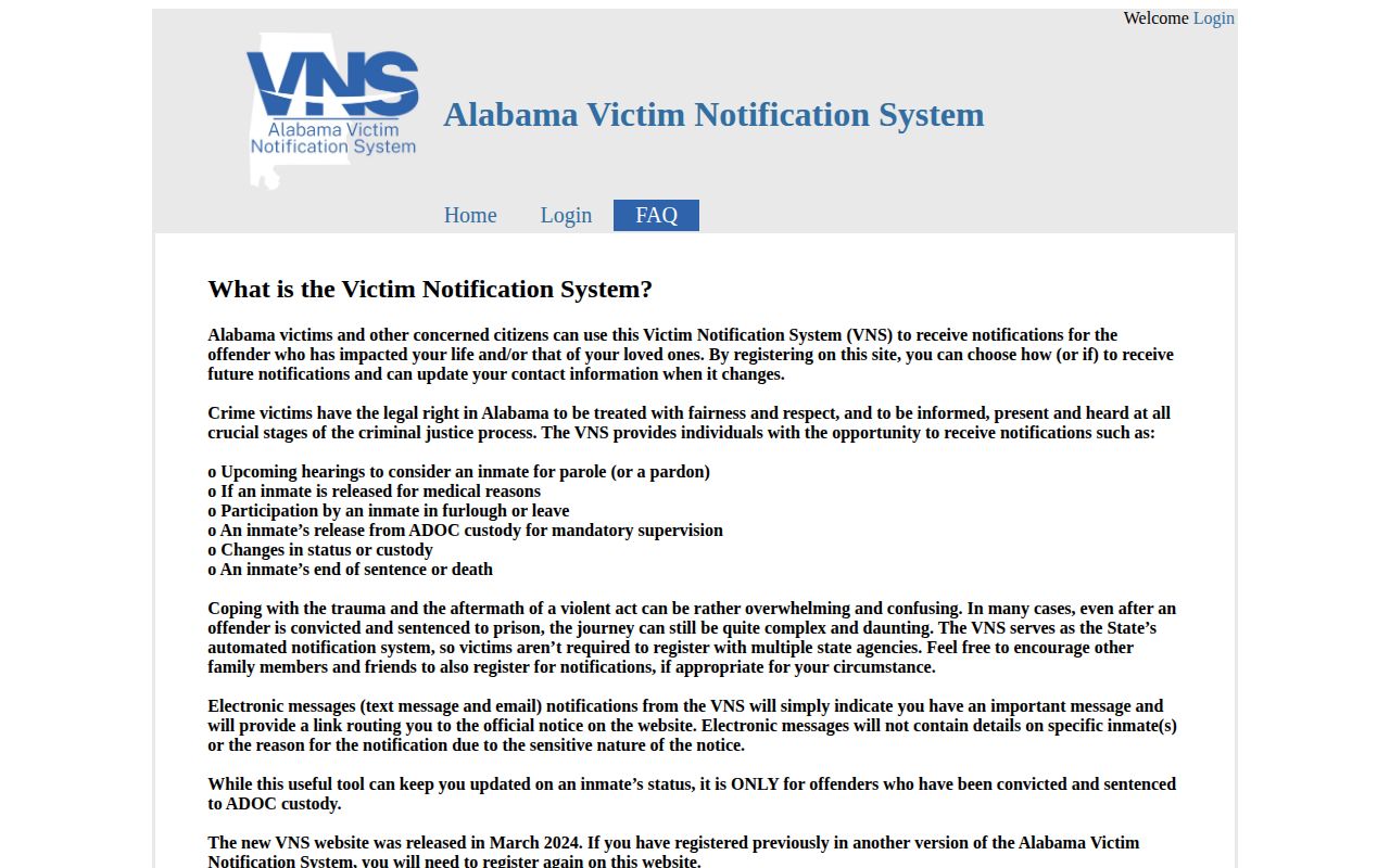 Clarke County VINE inmate check Alabama VNS notification events